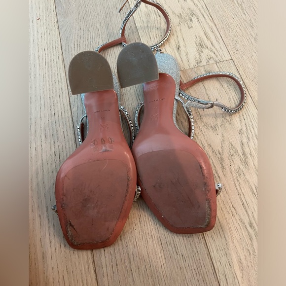 Amina Muaddi silver glitter and rhinestone heeled sandal 38 - Picture 7 of 16